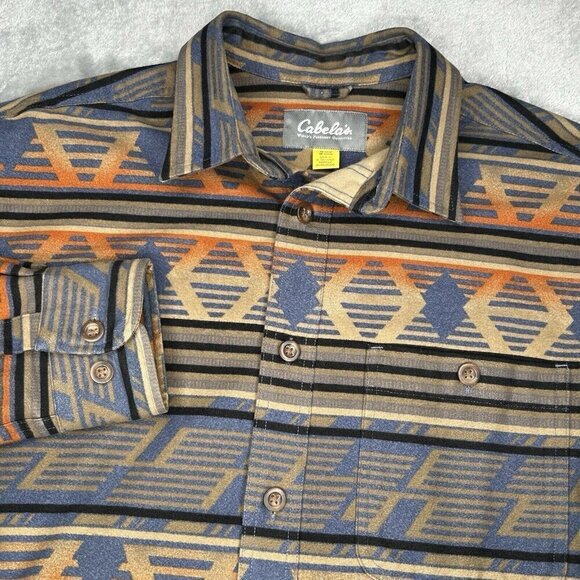 Cabelas Shirt Mens Medium Aztec Flannel Button Up Southwestern Button Up Cotton - Picture 1 of 13